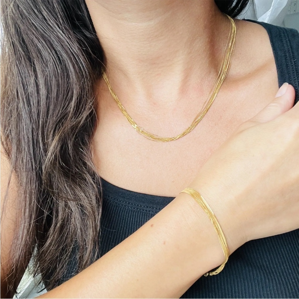 Solid 18k Gold Multi Strand Layering Chain Neckla… - image 2